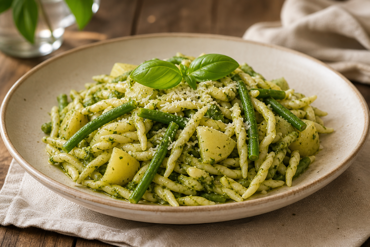 Trofie al pesto con patate e fagiolini